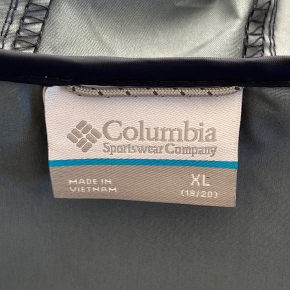 Columbia Unisex Kids Rain Jacket Sz XL 18-20 Navy Blue Windbreaker Light Hooded - Picture 3 of 11